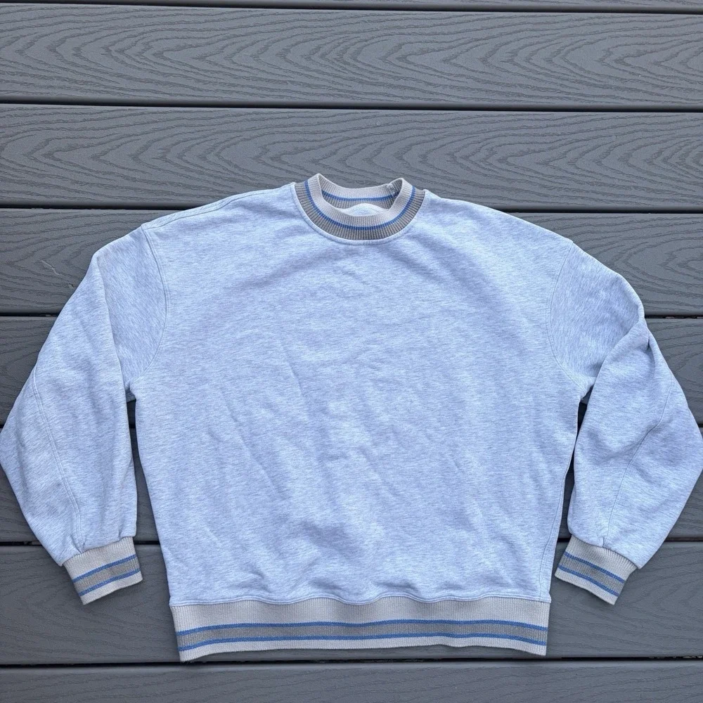 Lululemon Perfectly Oversized Ringer Crew Sweatshirt Gray Stripe M 8/10 Active